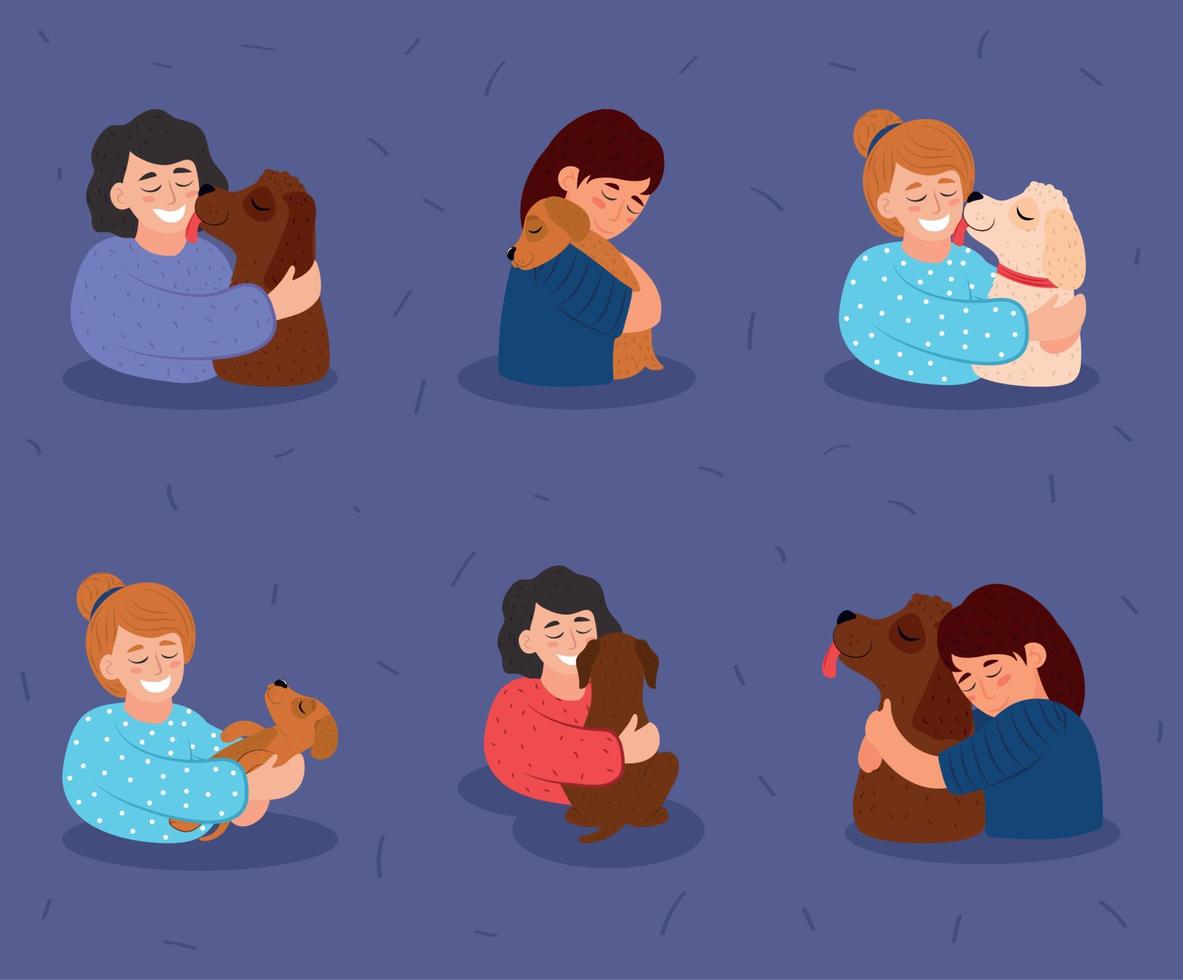 set people with dogs vector