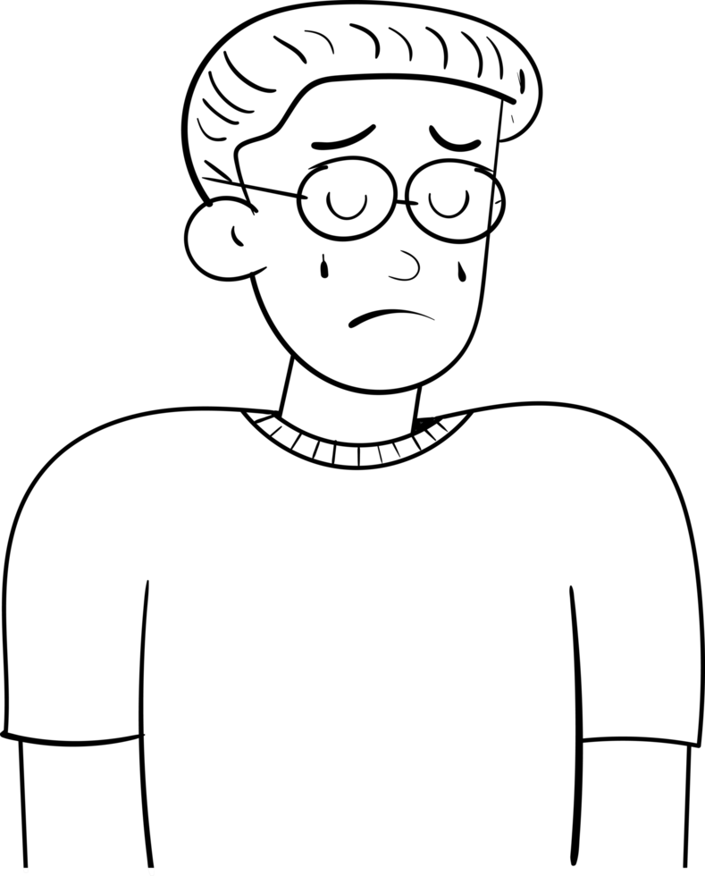 man wearing glasses crying black and white doodle art png