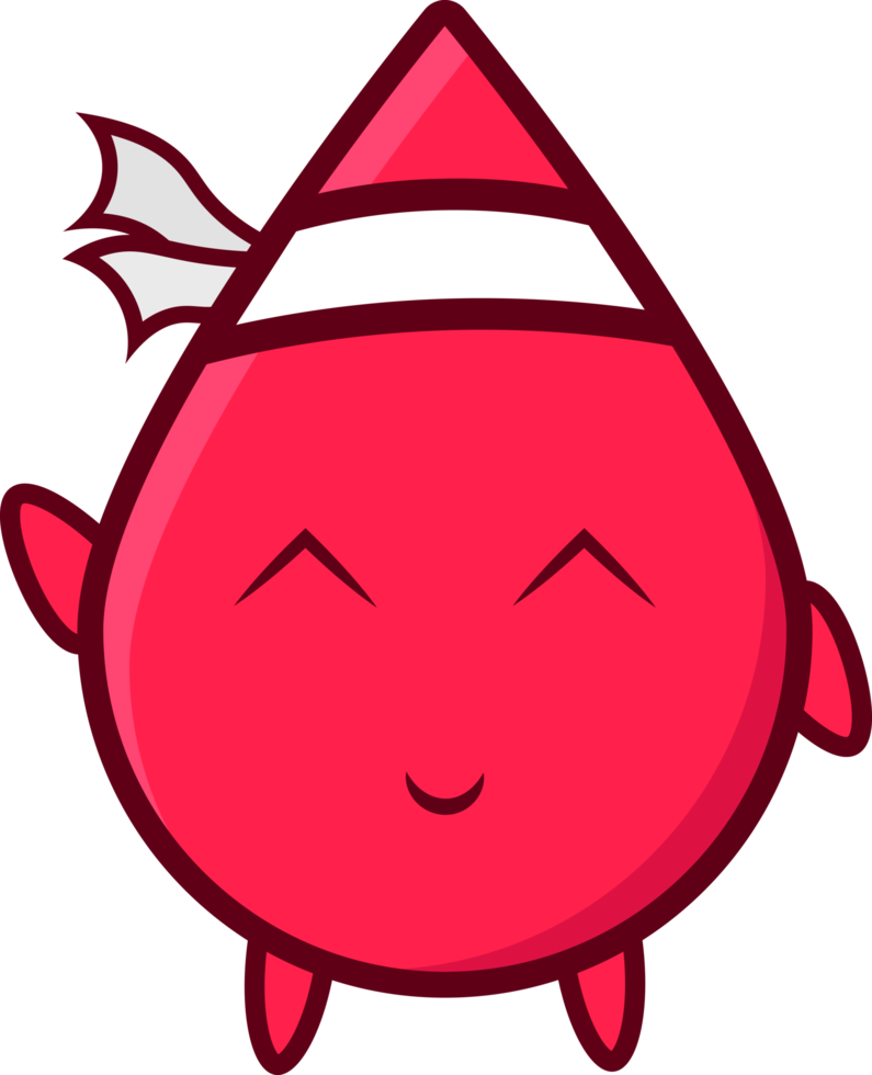 blood drop cute character with very friendly facial expression waving his hand png