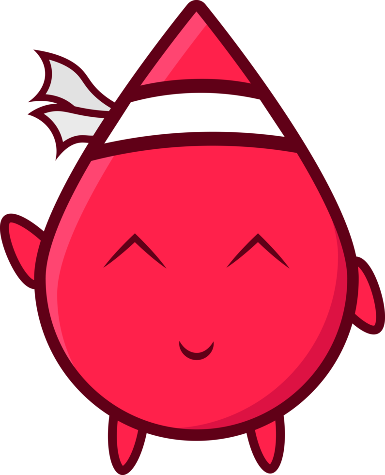 personagem fofo de gota de sangue com expressão facial muito amigável, acenando com a mão png