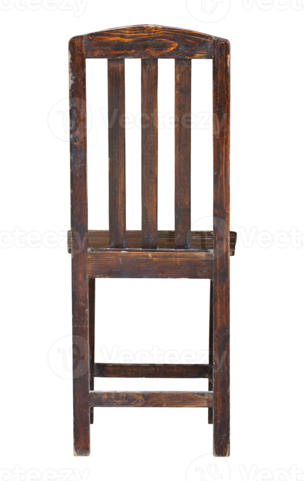 vista posterior de la silla de madera aislada con trazado de recorte png