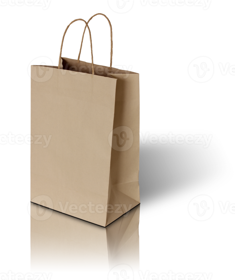 brown paper bag isolated with reflect floor for mockup png