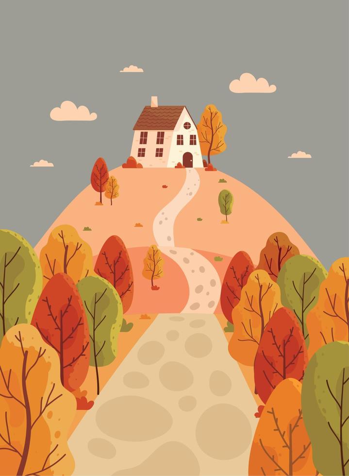 house in autumn season vector