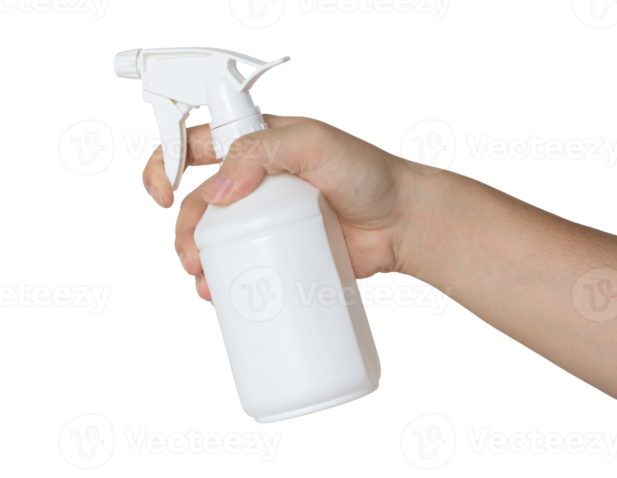 hand holding a spray bottle isolated with clipping path for mockup png