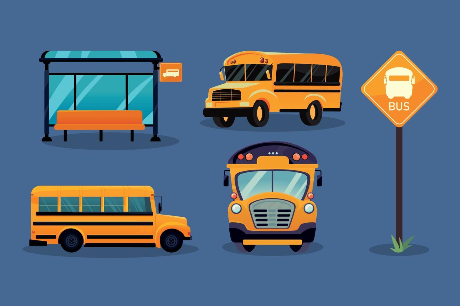 set of school bus vector