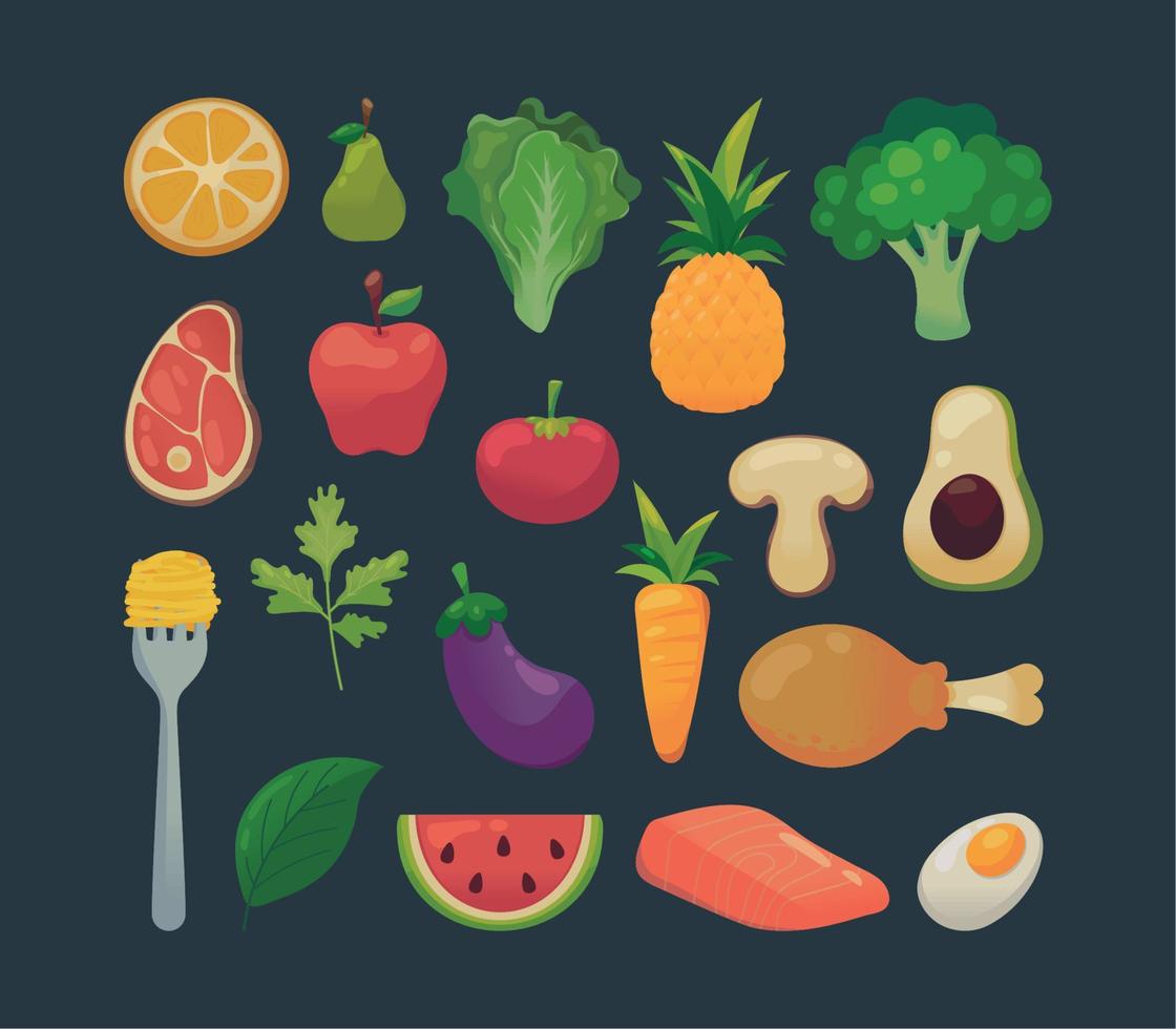 set of fruits and vegetables vector