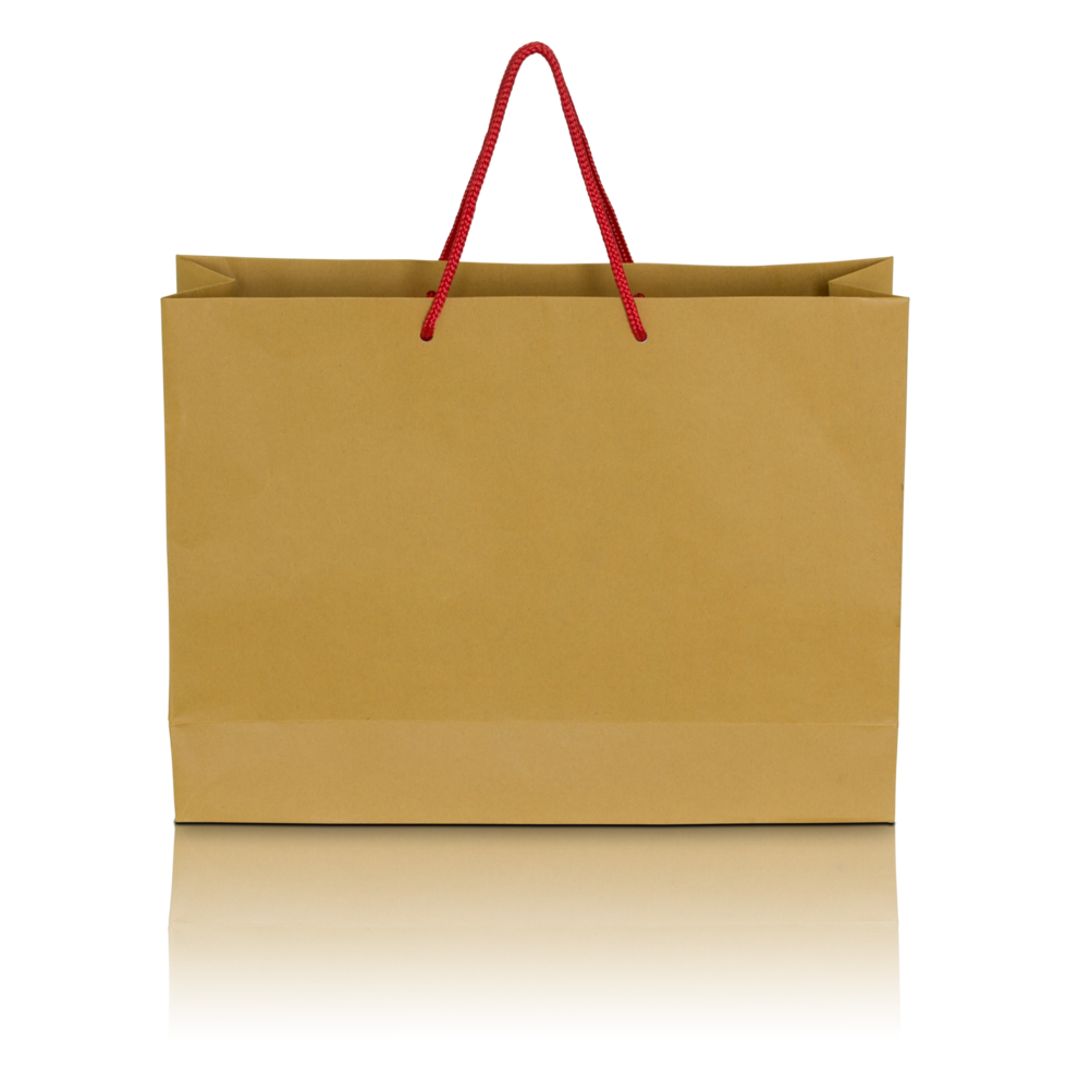 brown paper bag isolated with reflect floor for mockup png