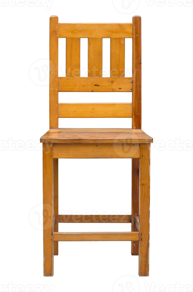 vue de face d'une chaise en bois isolée avec un tracé de détourage png