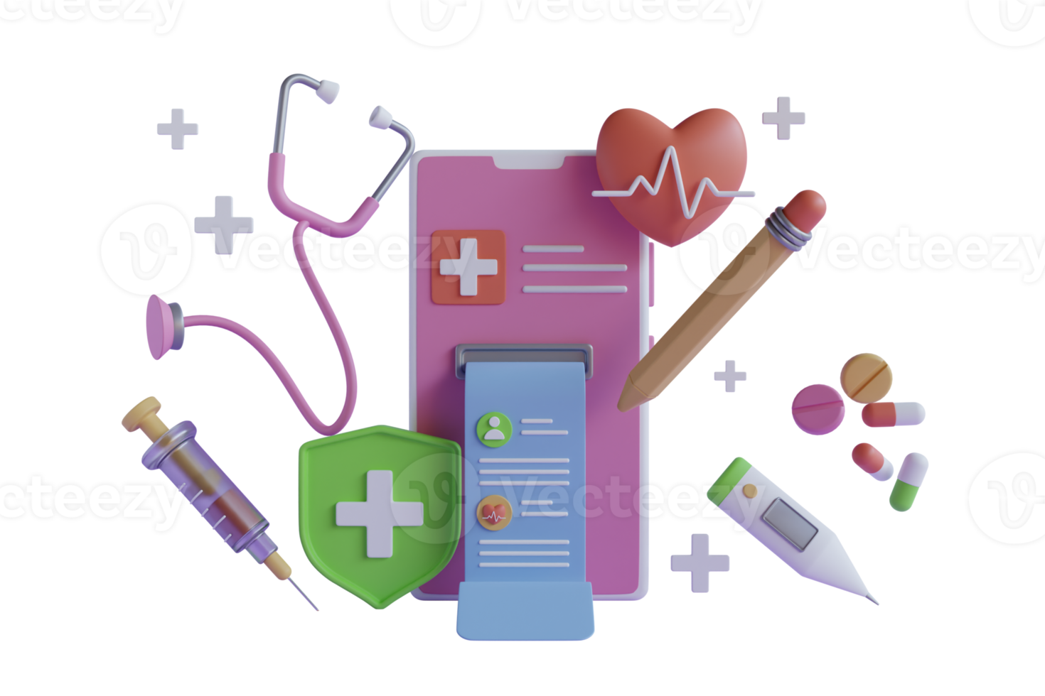 application médicale de rendu 3d dans un smartphone. rendez-vous médical en ligne. consultation en ligne avec l'application médicale doctor.isolated. rendu 3D png