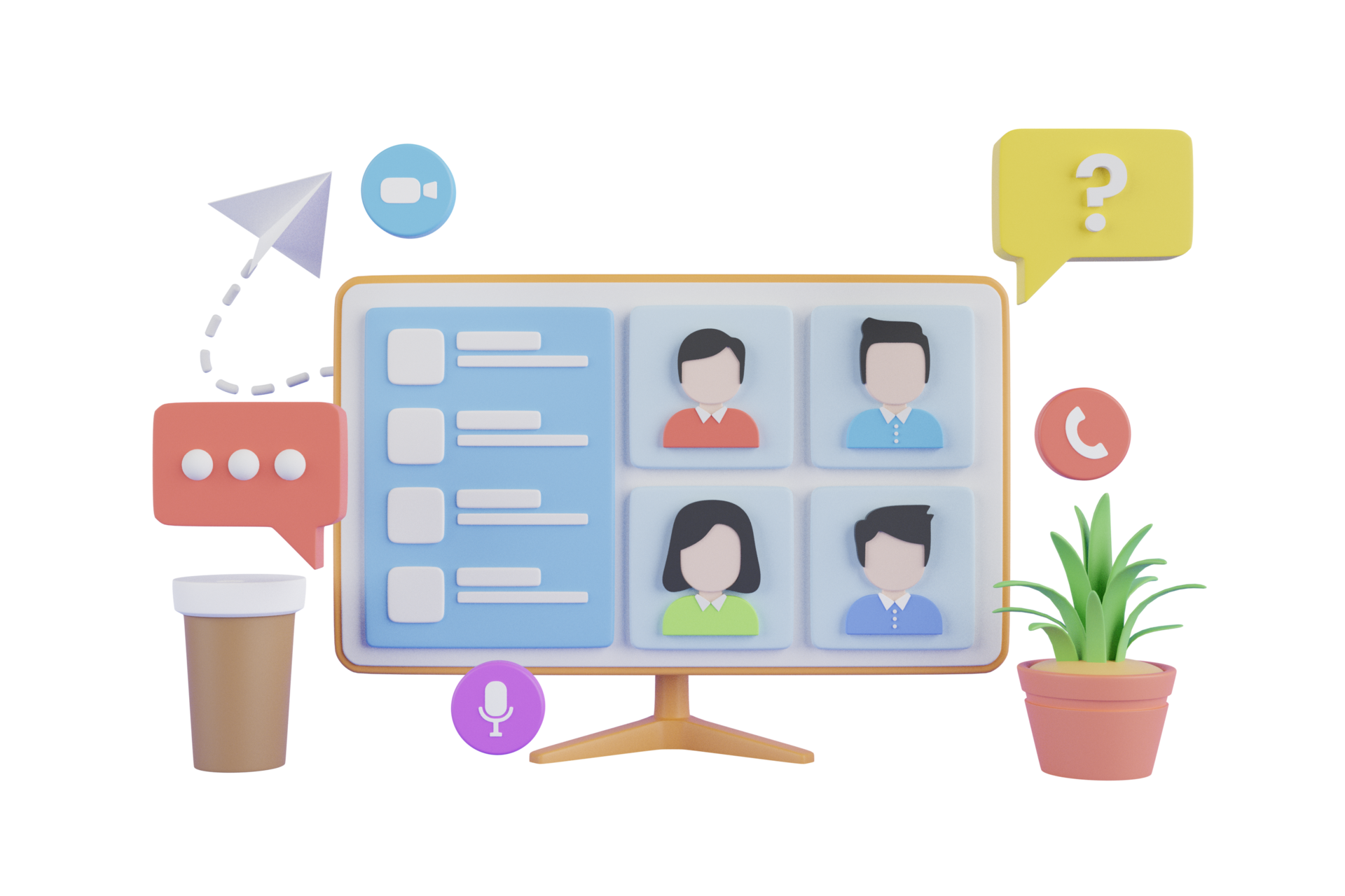 3D illustration of Online Meeting home video call online work 3D illustration of Online Meeting home video call online work