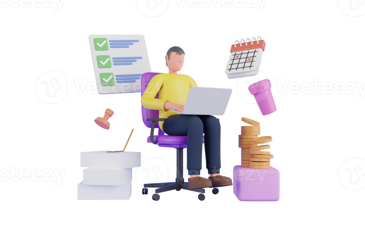 3D Deadline and multitask concept. Productive master, productivity and project management skill, multitasking work and time management concept, skillful businessman. 3d rendering png