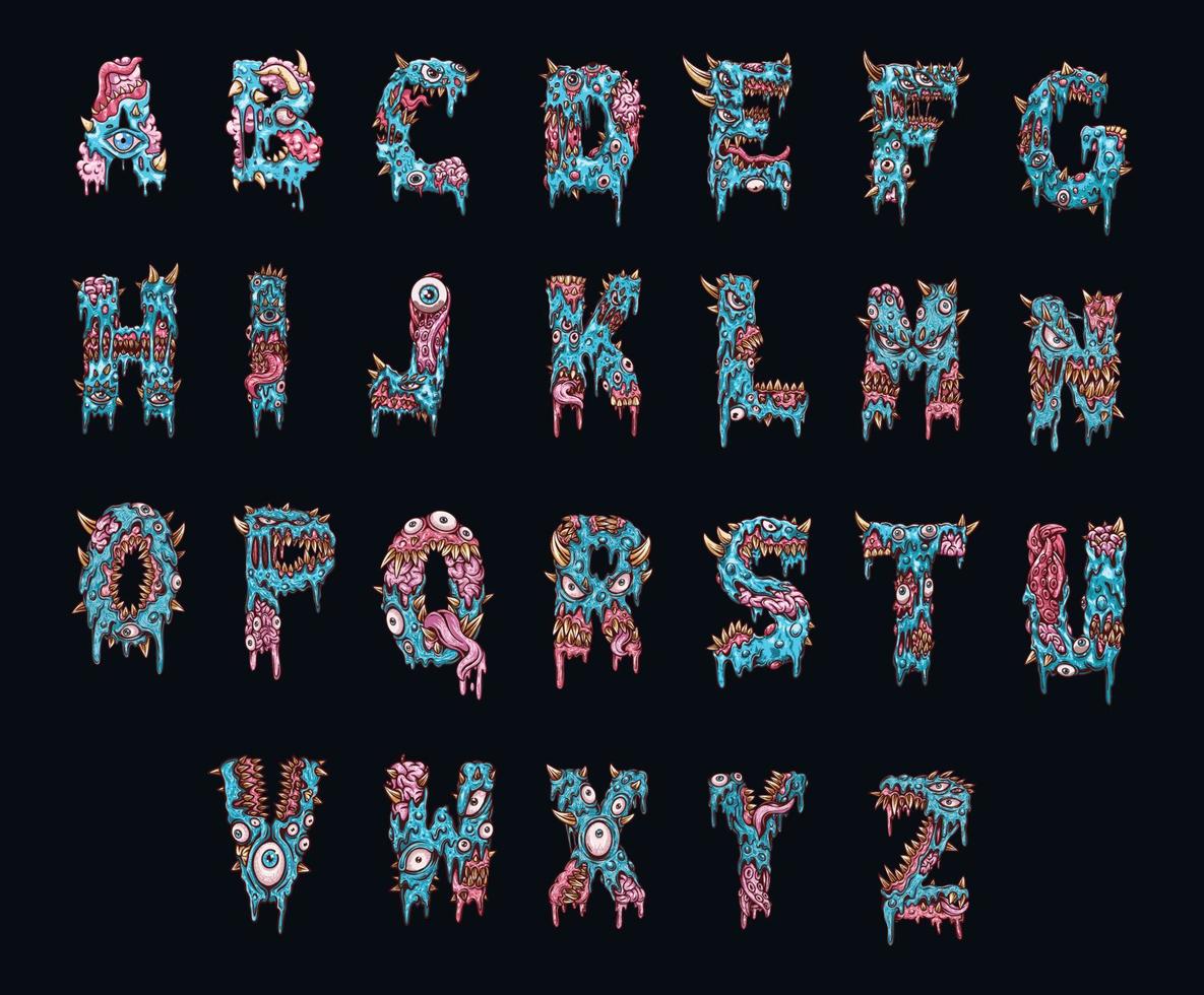 Zombie Halloween Alphabet Letter Set By Grouping Each Letter vector