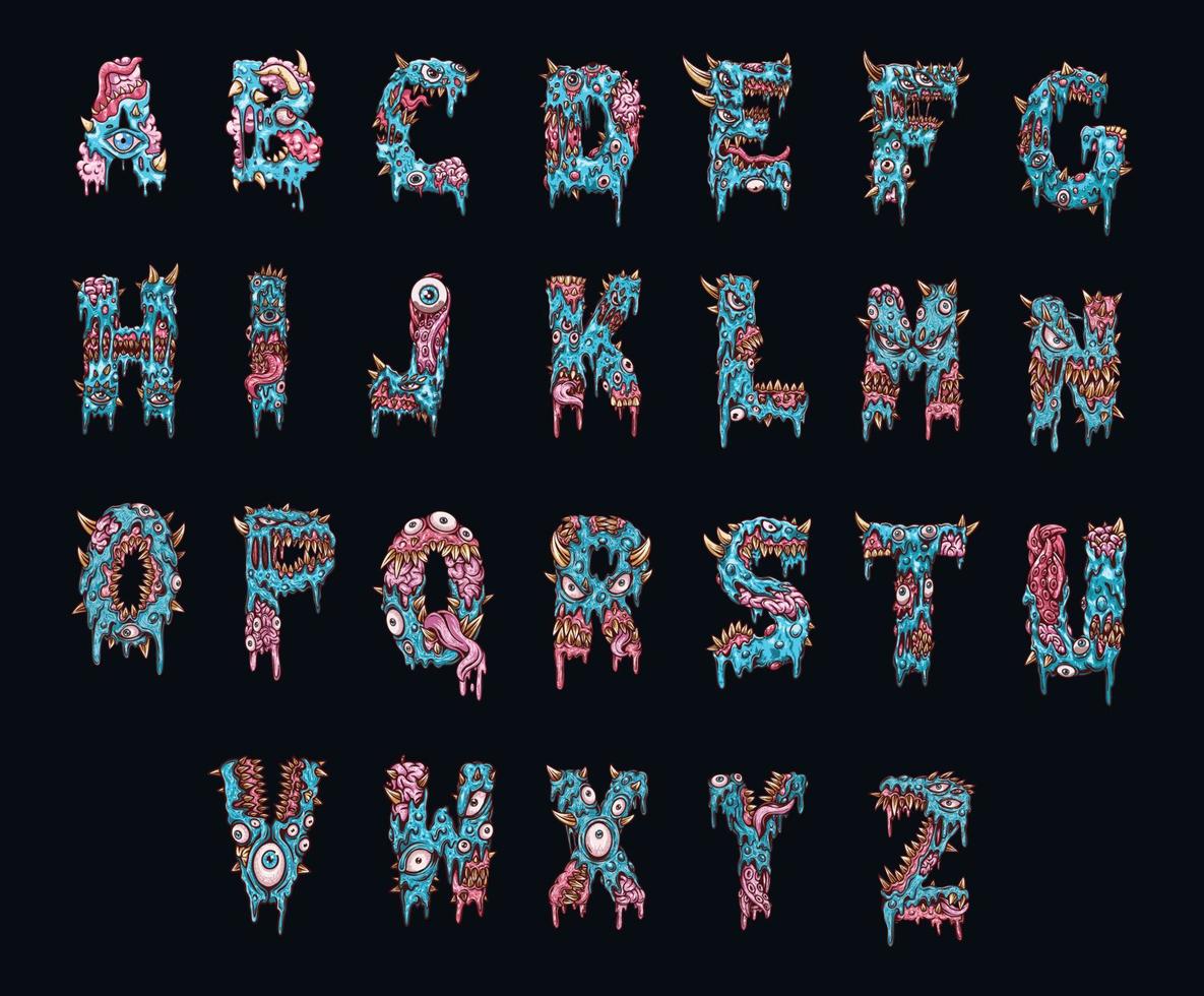 conjunto de letras del alfabeto de halloween zombie agrupando cada letra vector