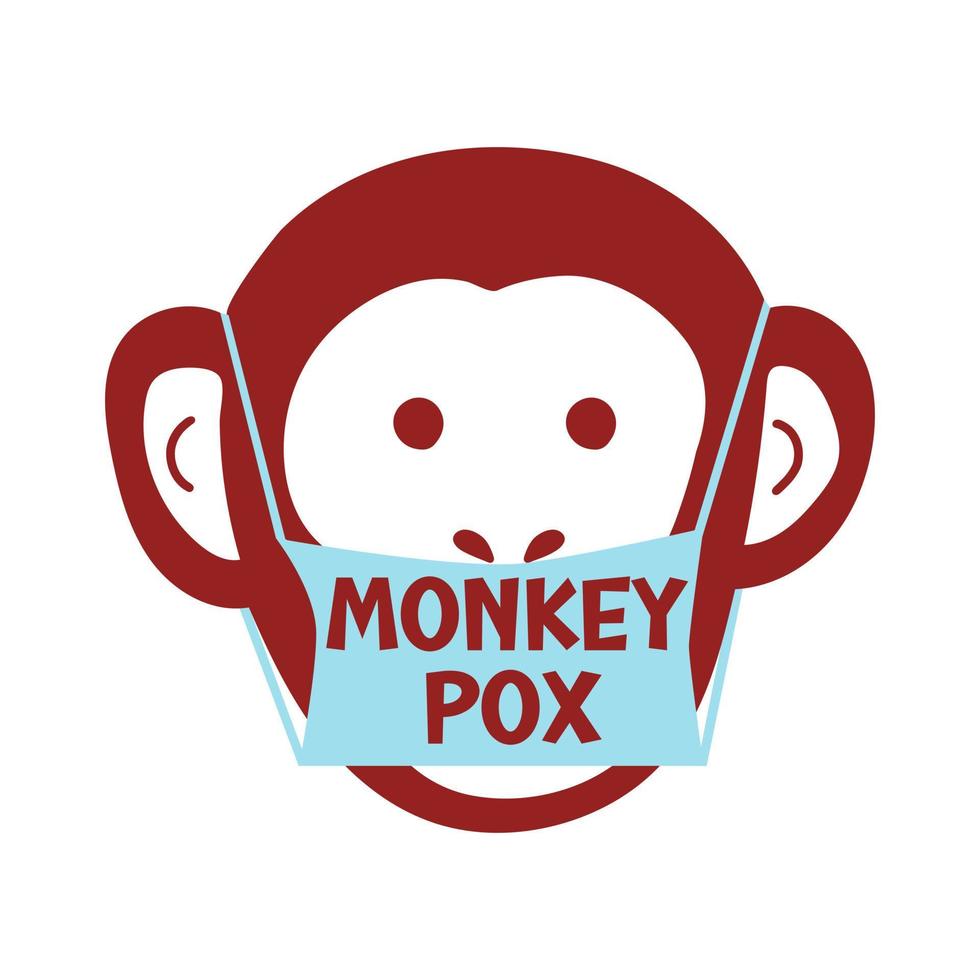 Illustration of the monkeypox virus. A monkey's face of a protective medical mask. Icon of smallpox and outbreak of a new infectious disease. vector