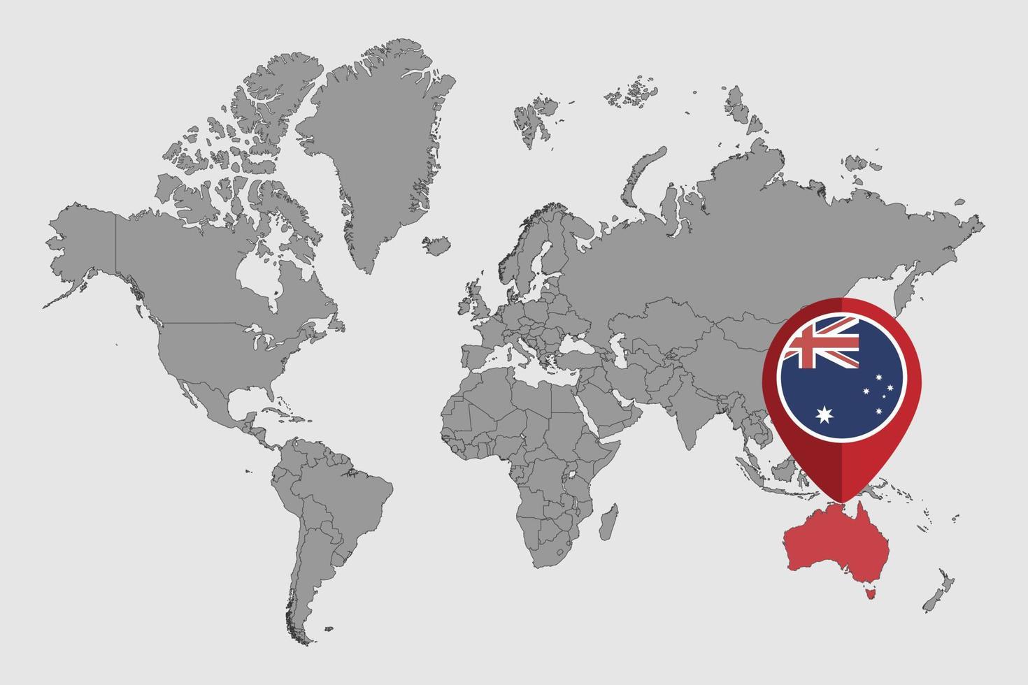 pin mapa con la bandera de australia en el mapa mundial. ilustración vectorial vector