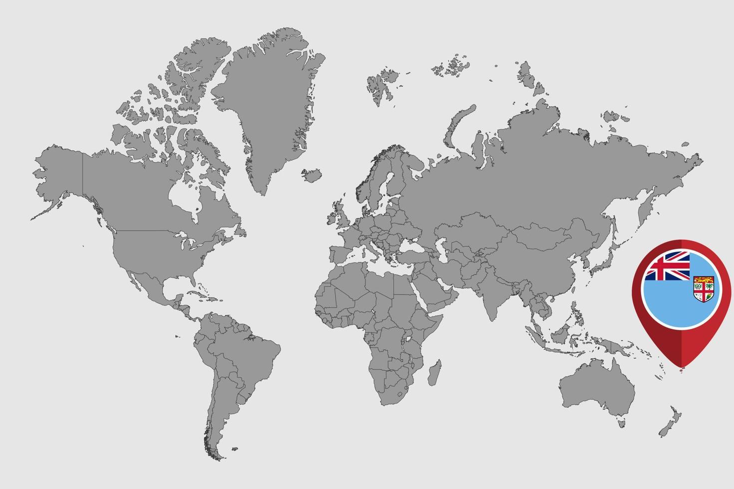 Pin map with Fiji flag on world map. Vector illustration.