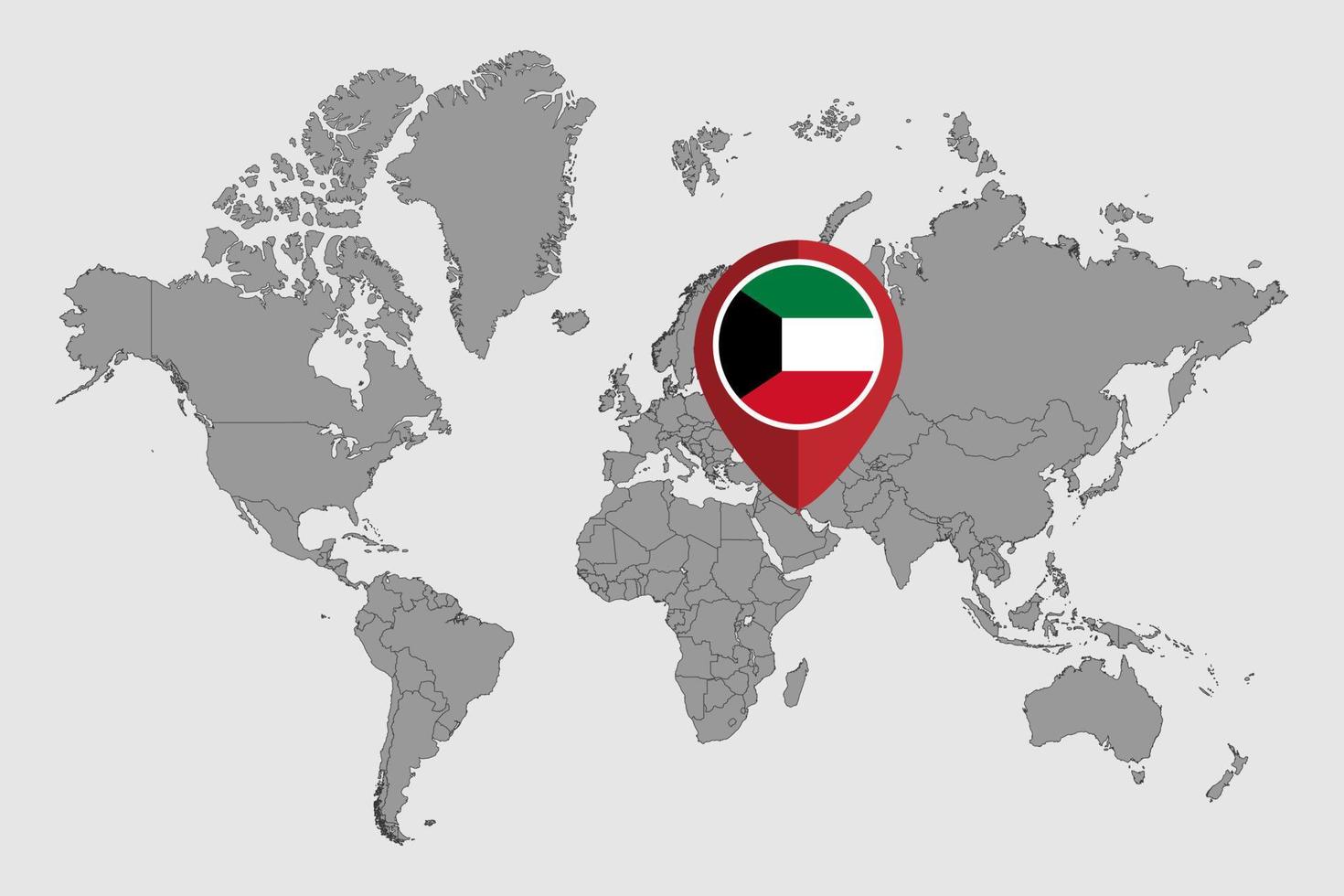 pin mapa con bandera de kuwait en el mapa mundial. ilustración vectorial vector