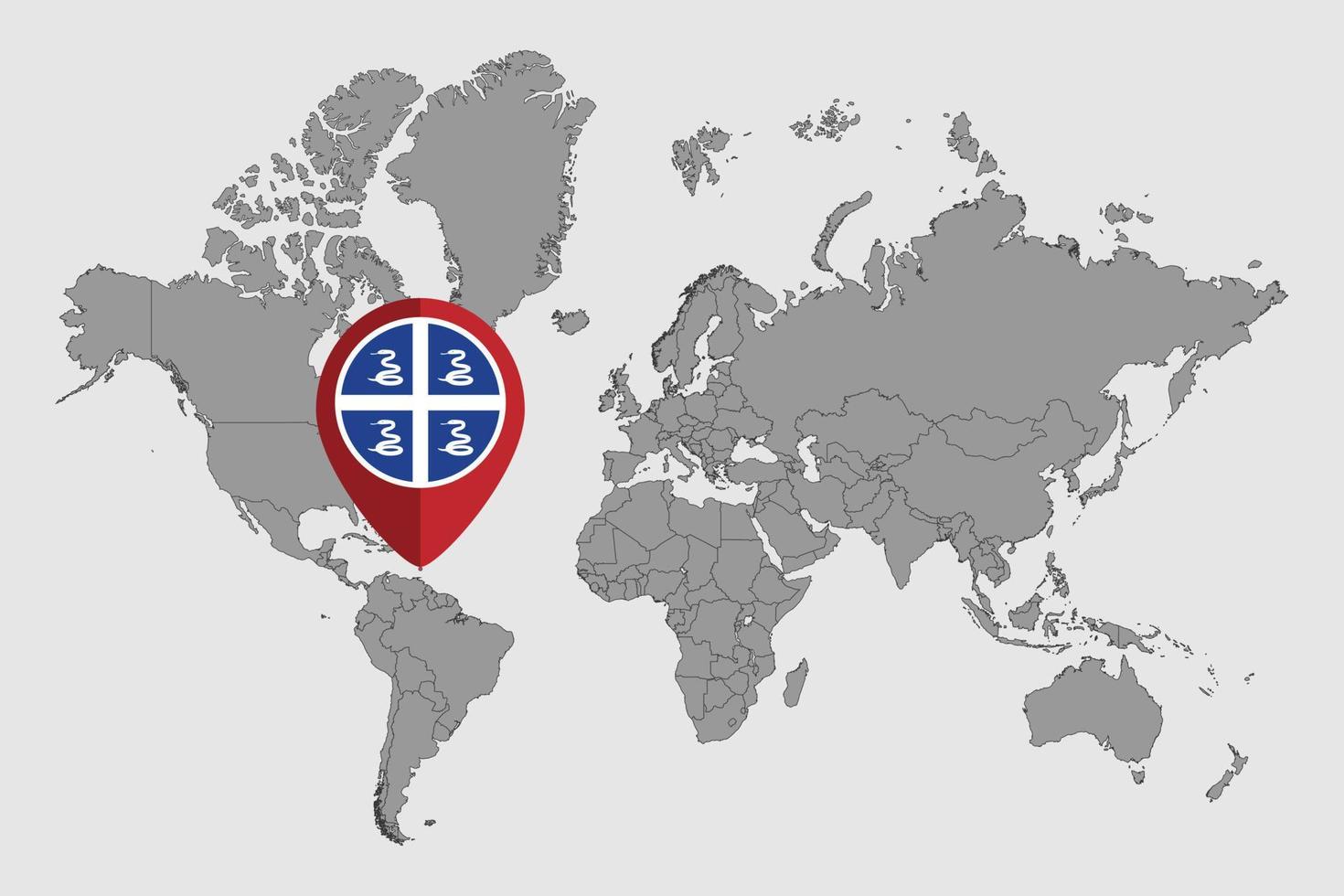 pin mapa con bandera de martinica en el mapa mundial. ilustración vectorial vector