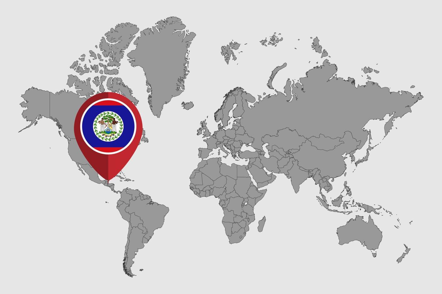 Pin map with Belize flag on world map. Vector illustration.