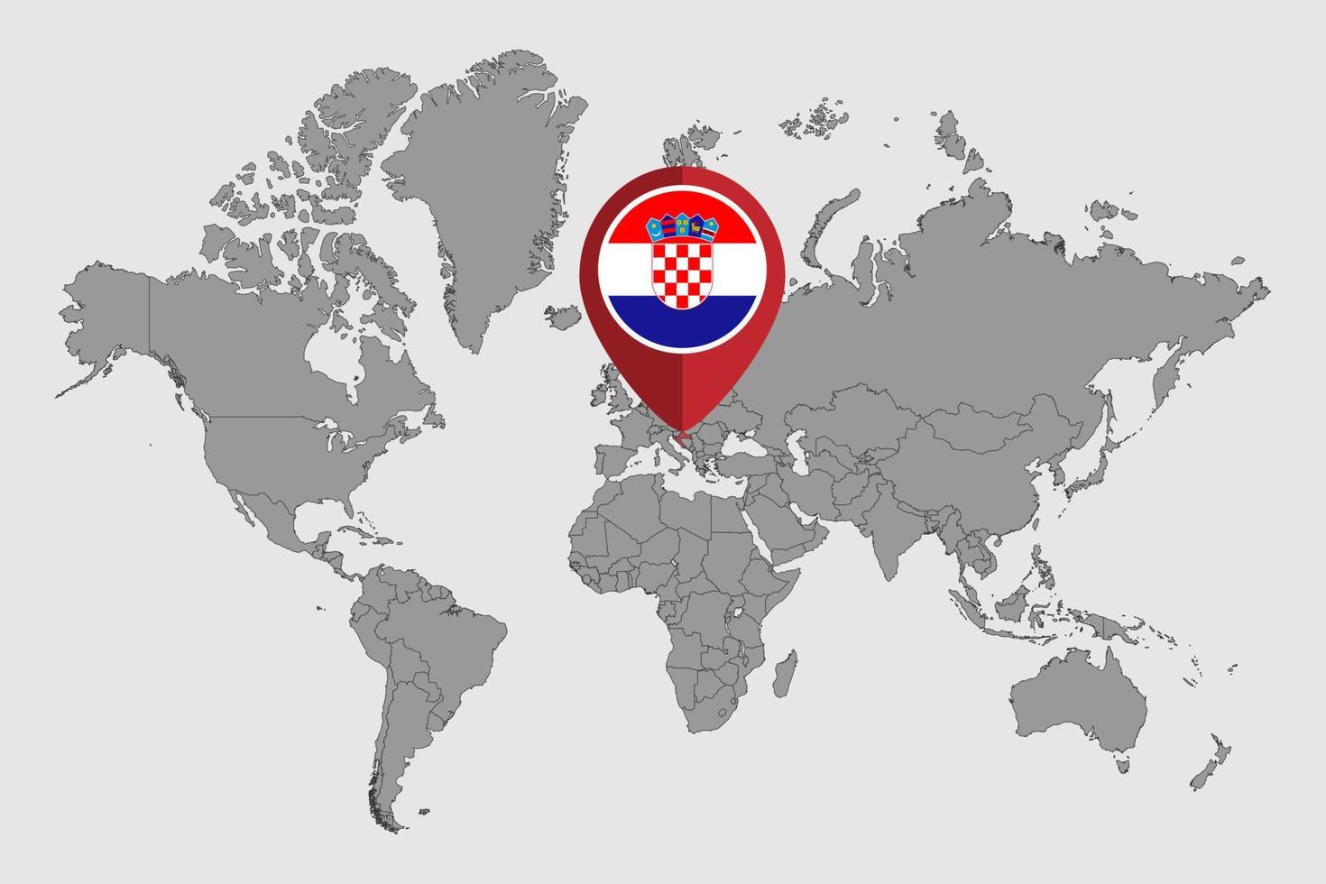 Pin map with Croatia flag on world map. Vector illustration.