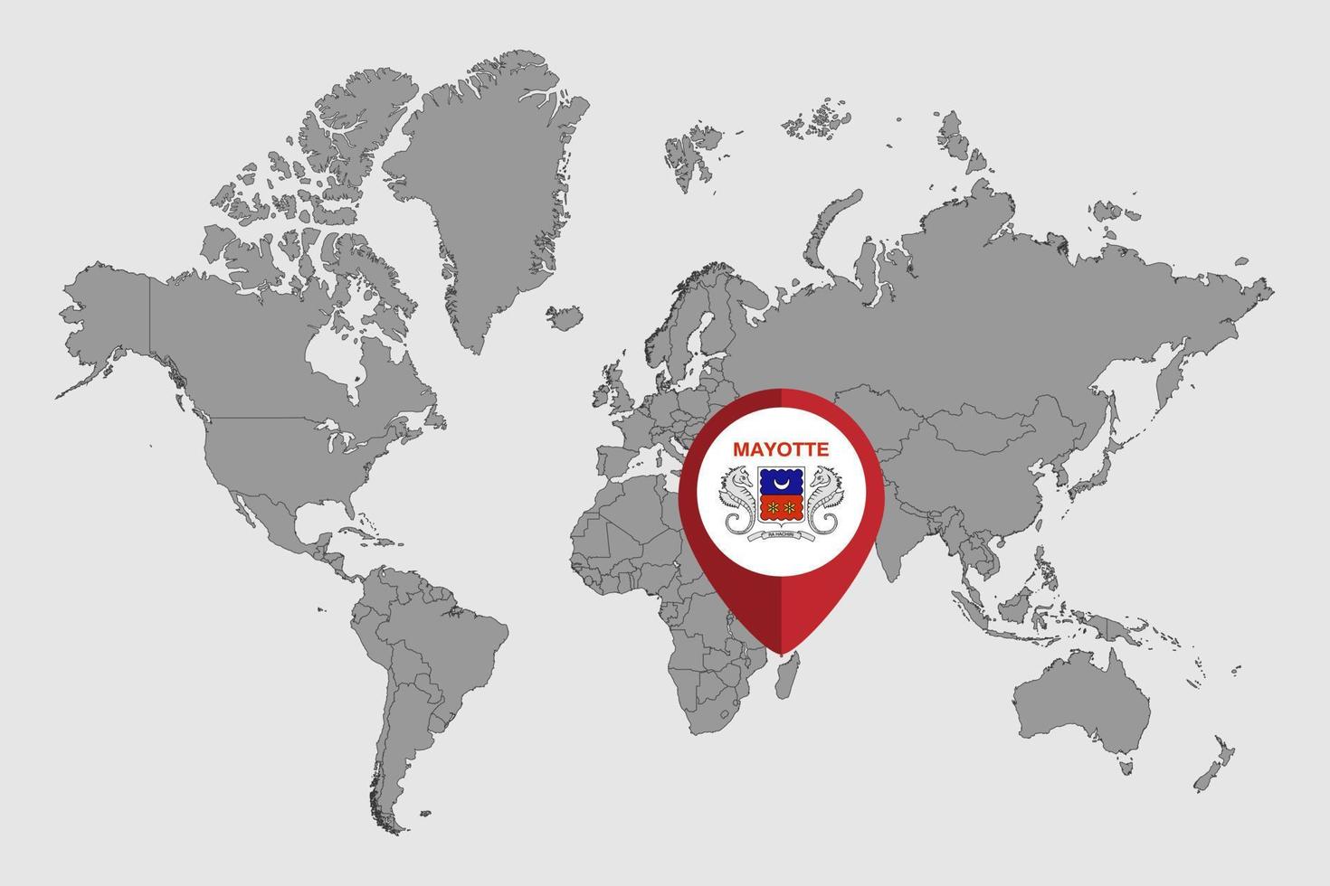Pin map with Mayotte flag on world map. Vector illustration.