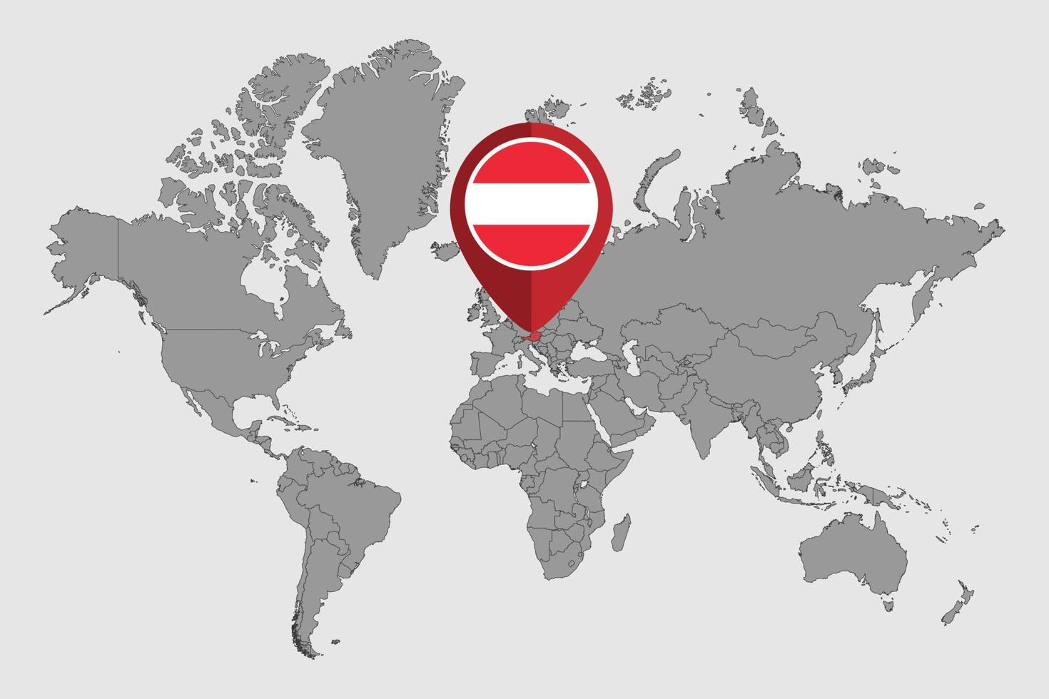 mapa de pines con la bandera de austria en el mapa mundial. ilustración vectorial. vector