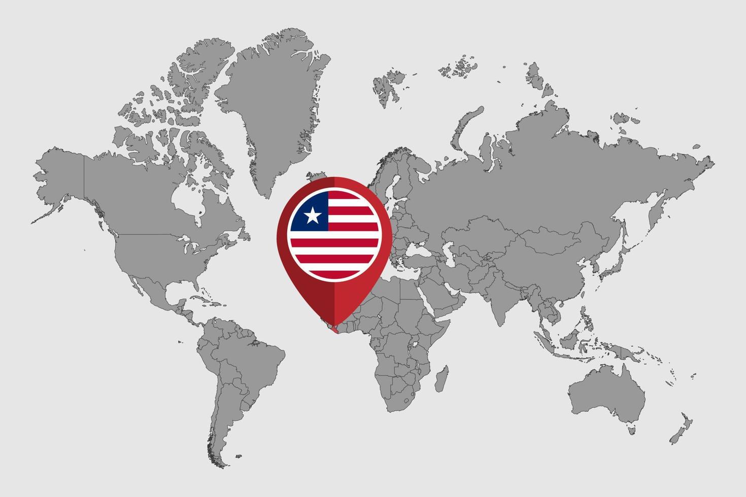 Pin map with Liberia flag on world map. Vector illustration.