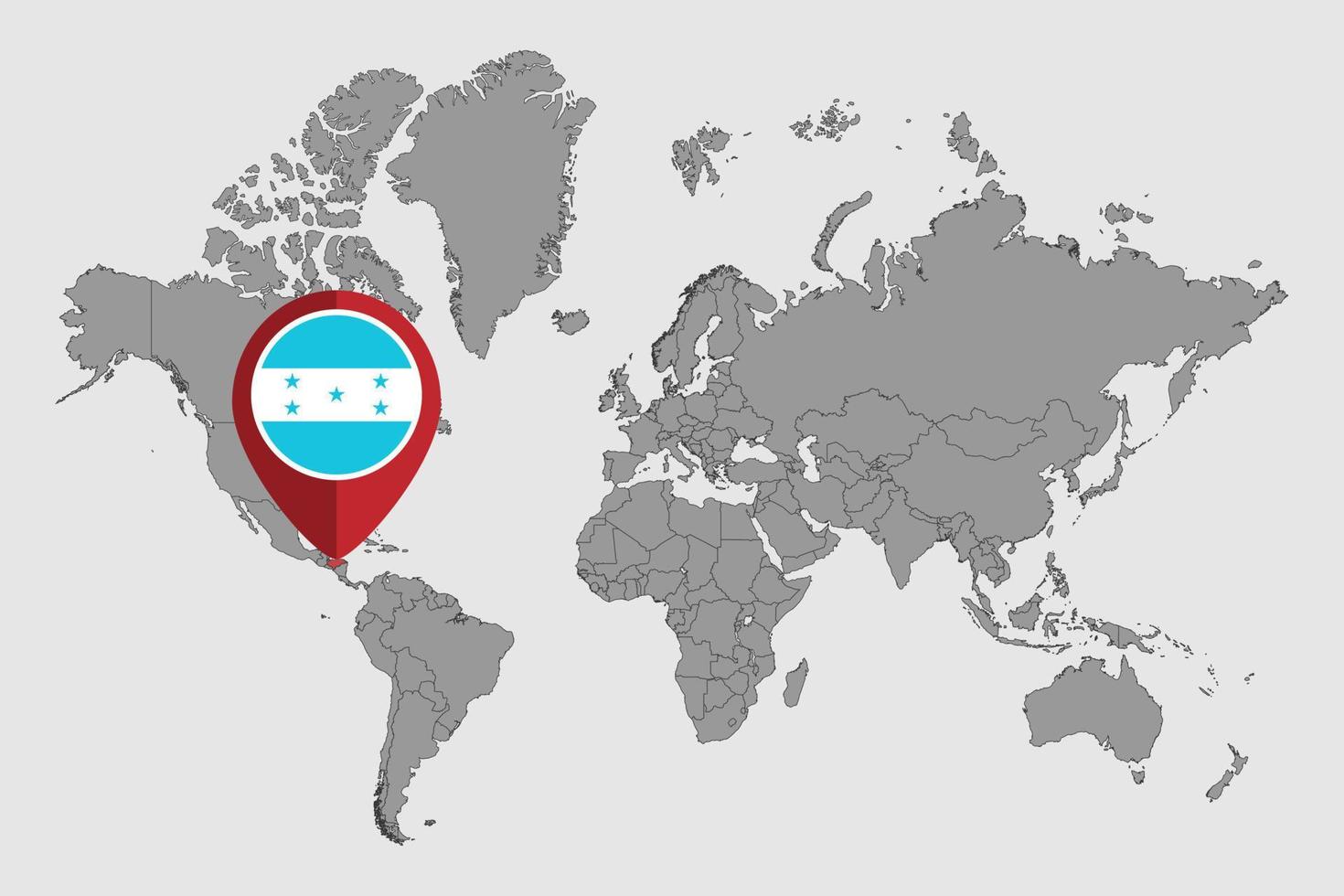 Pin map with Honduras flag on world map. Vector illustration.