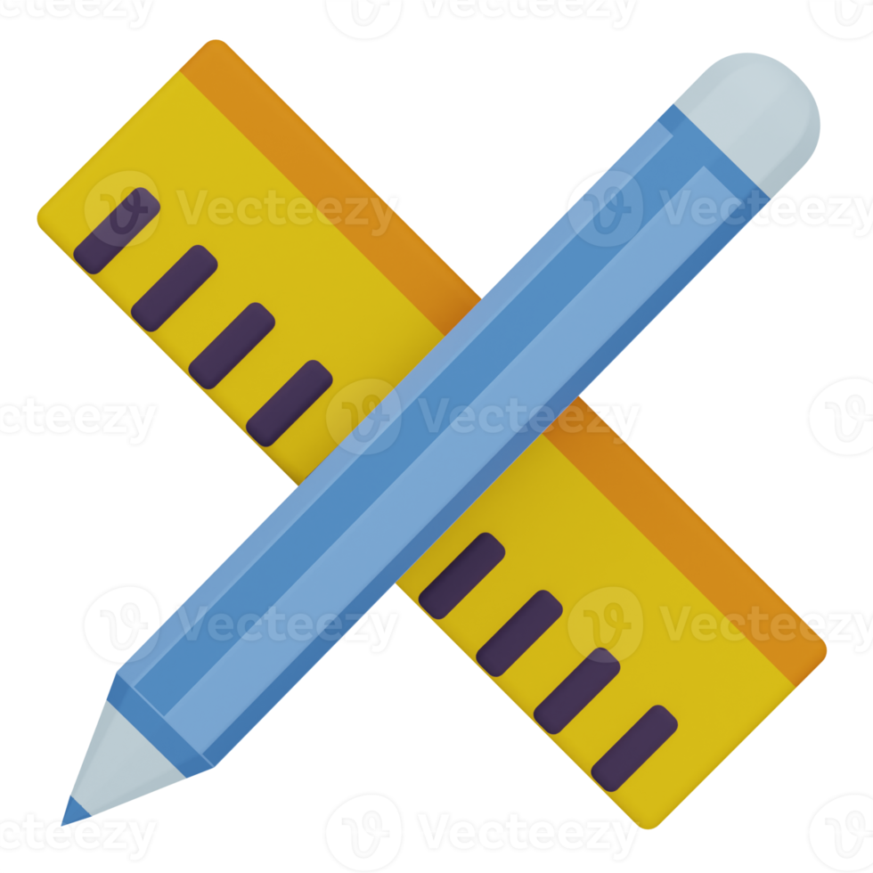 Pencil and Ruler 3D Illustration png