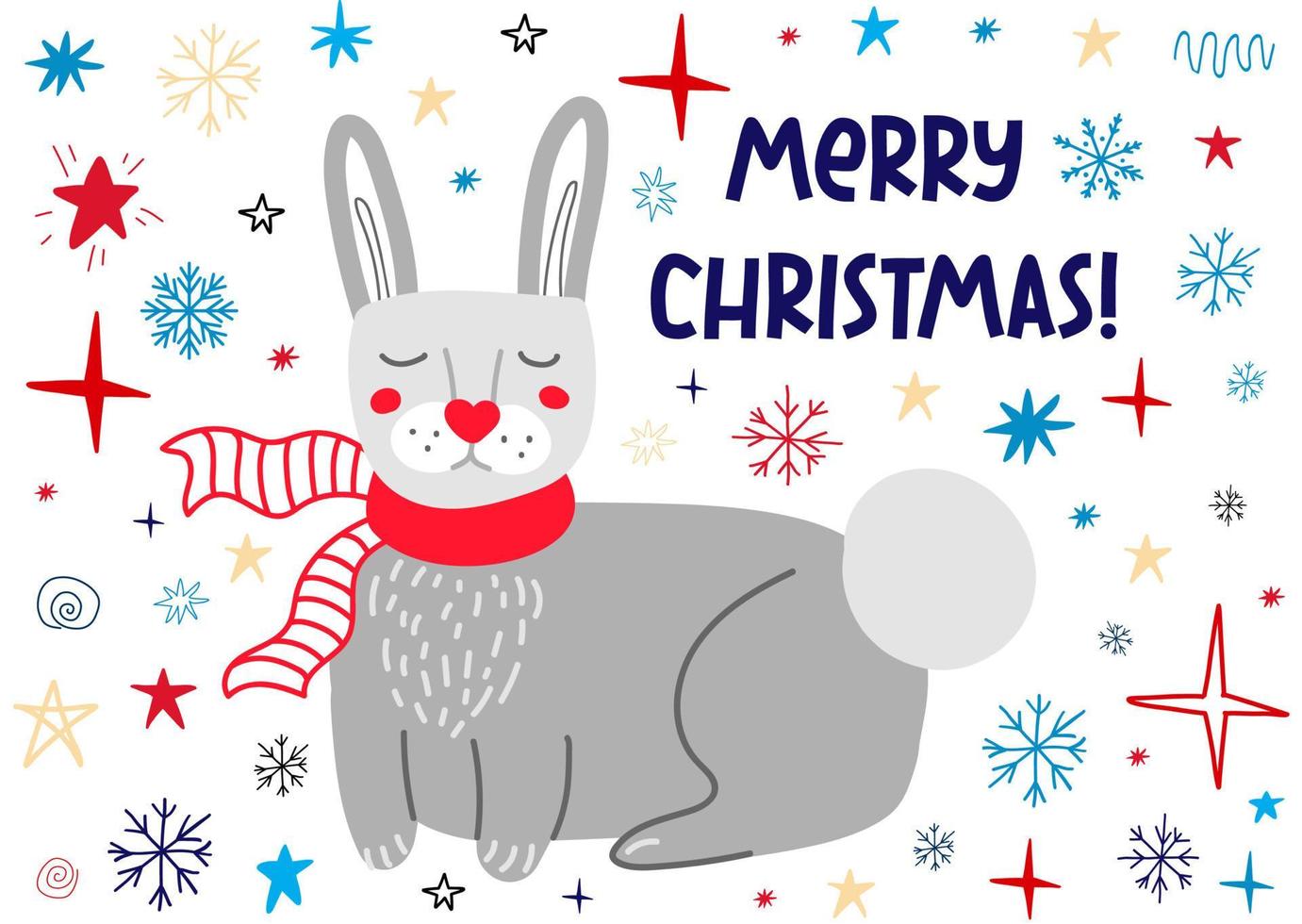 Christmas greeting card with a rabbit. vector