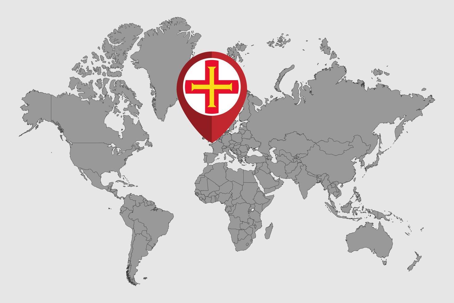 pin mapa con la bandera de guernsey en el mapa mundial. ilustración vectorial vector