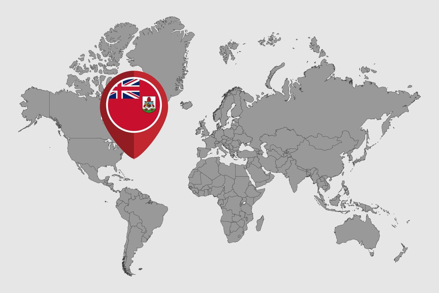 Pin map with Bermuda flag on world map. Vector illustration.