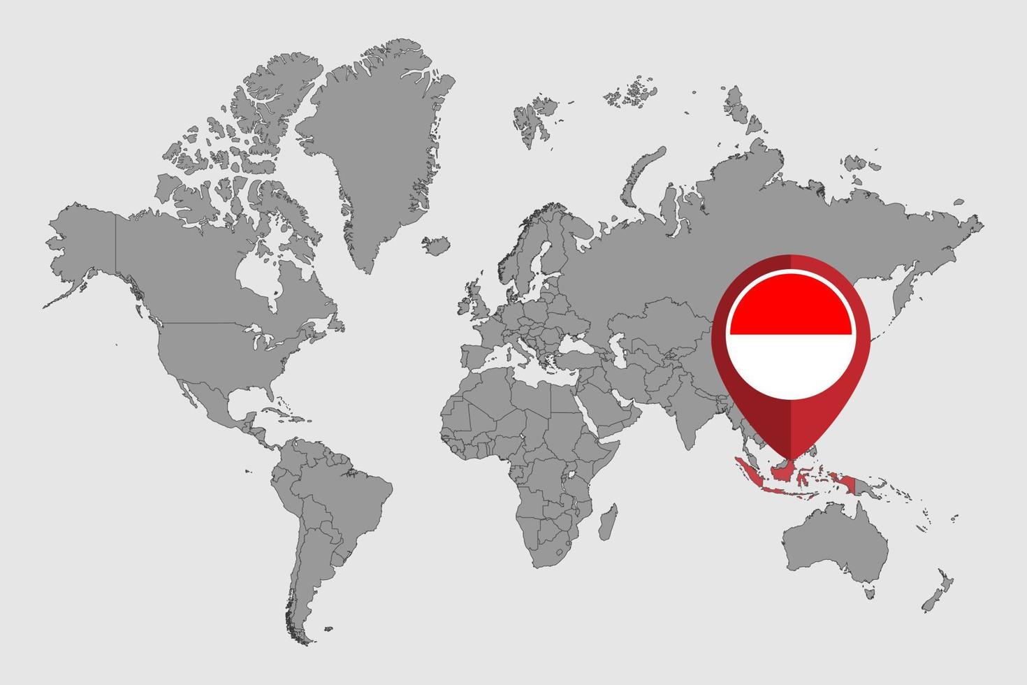 pin mapa con bandera de indonesia en el mapa mundial. ilustración vectorial vector