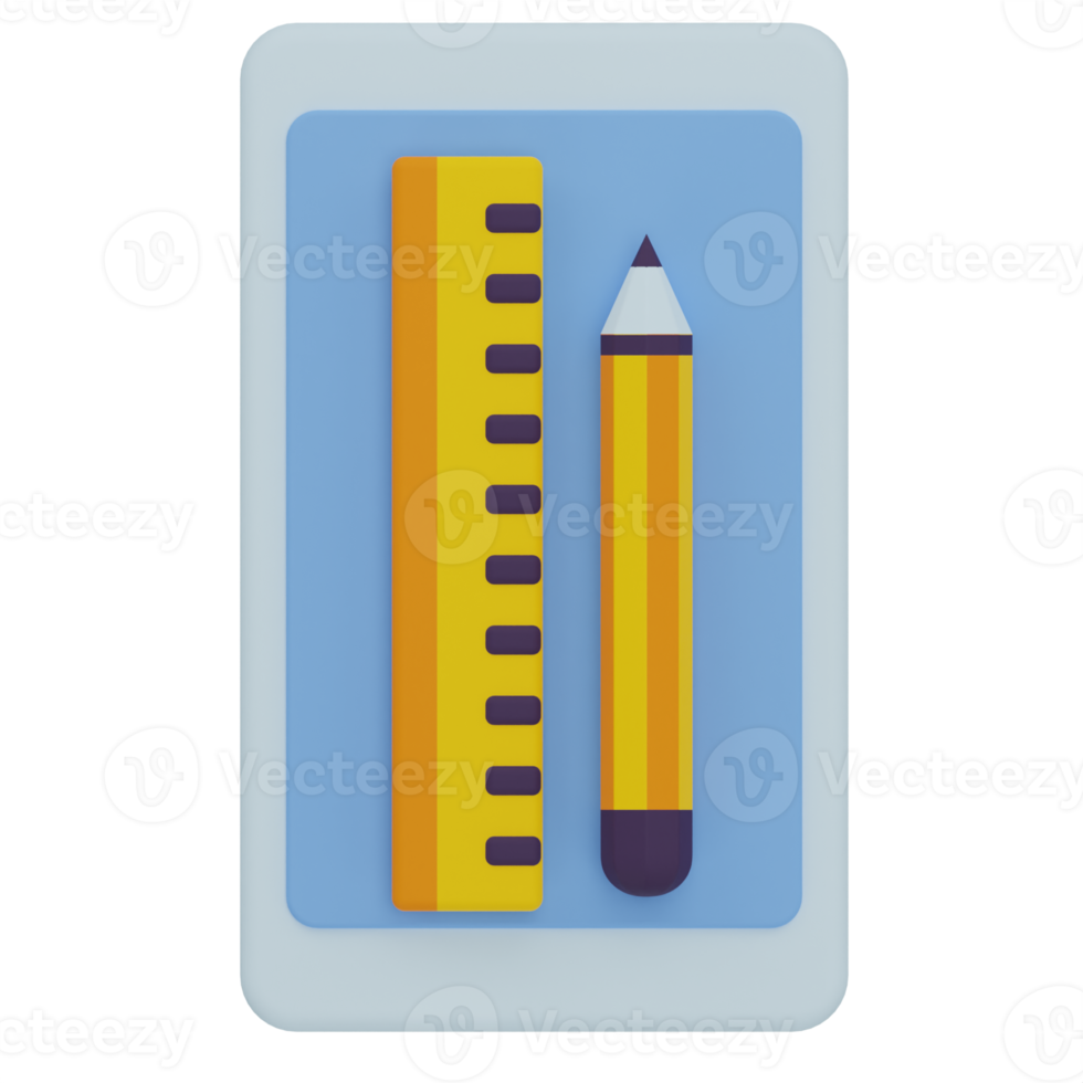 Ruler and Pencil 3D Illustration png