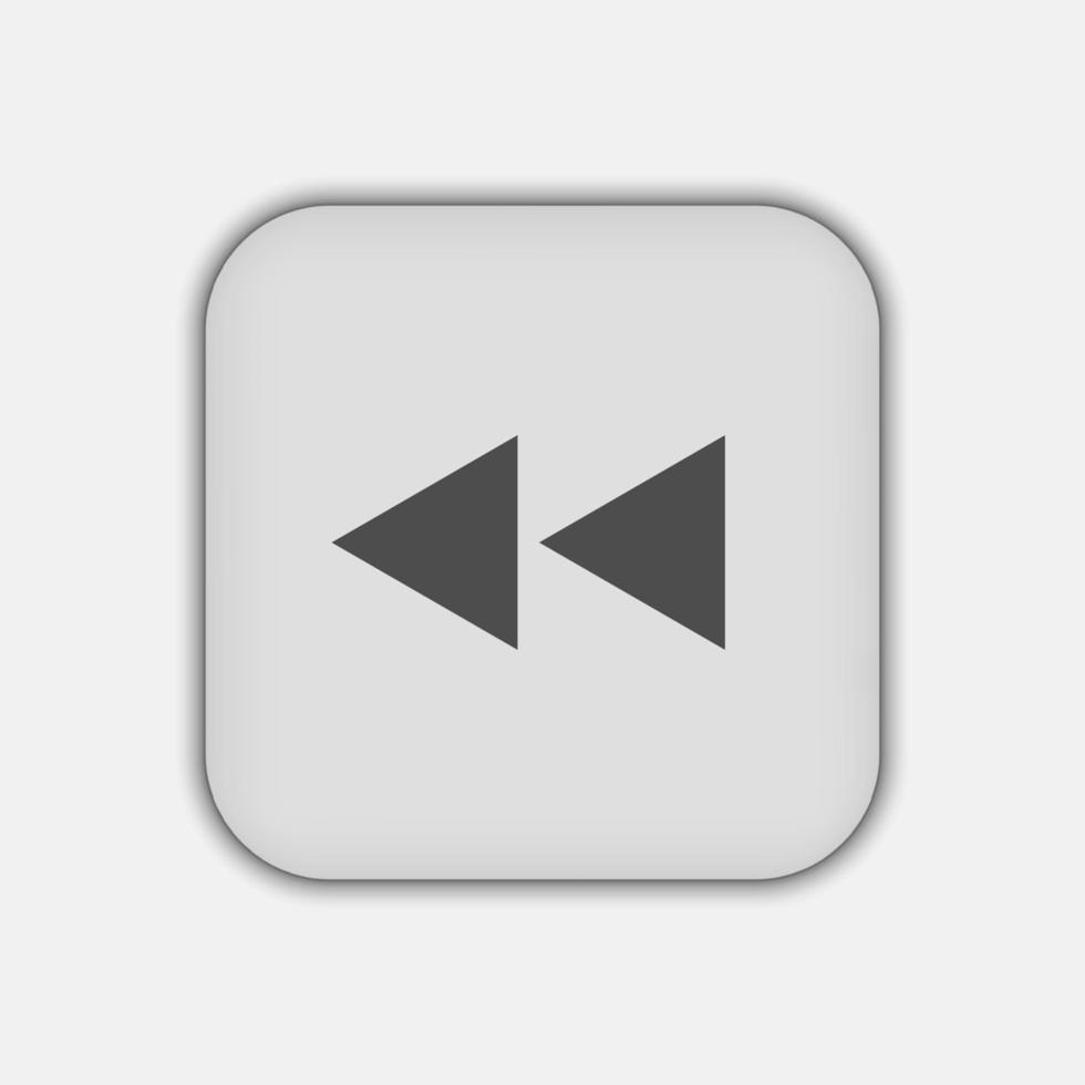 Grey flat symbol rewind button, flat design style vector