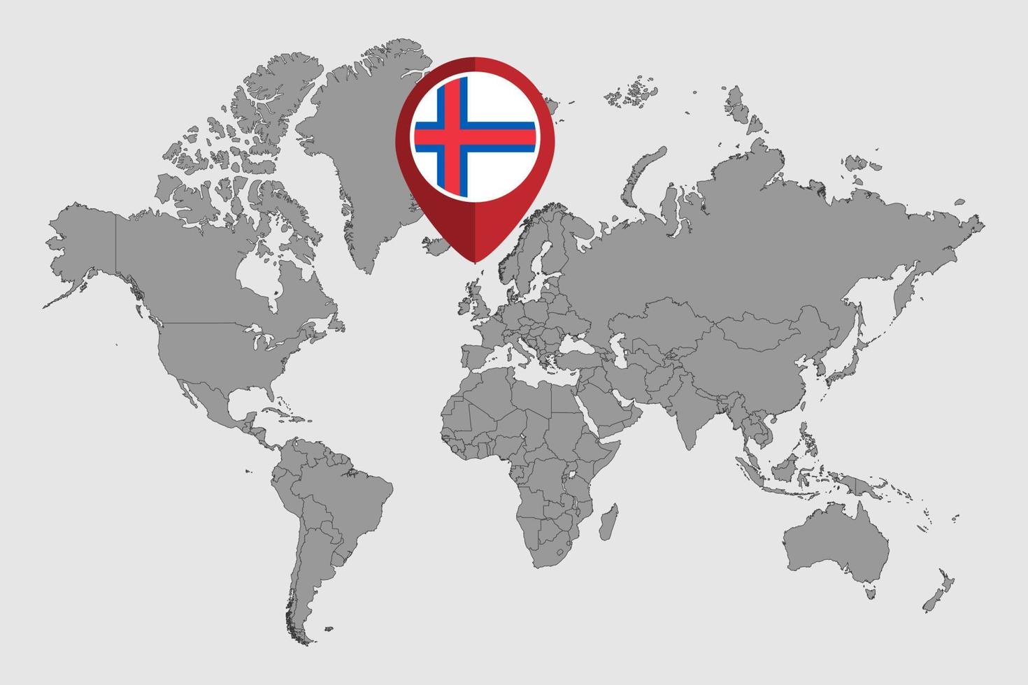Pin map with Faroe Islands flag on world map. Vector illustration.