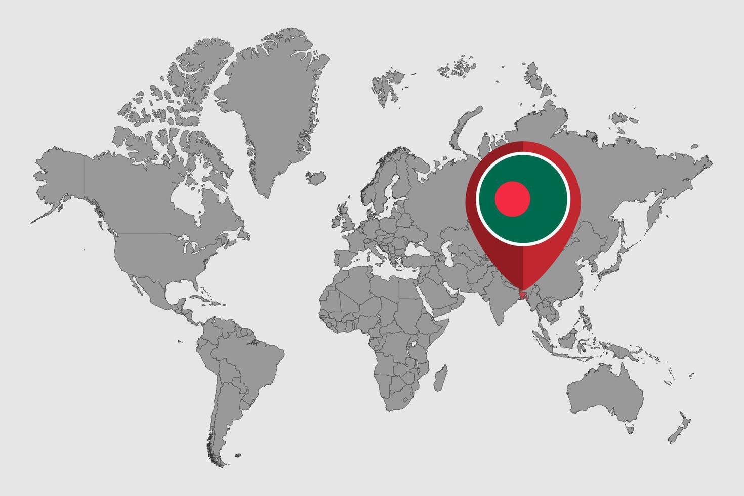 pin mapa con bandera de bangladesh en el mapa mundial. ilustración vectorial vector