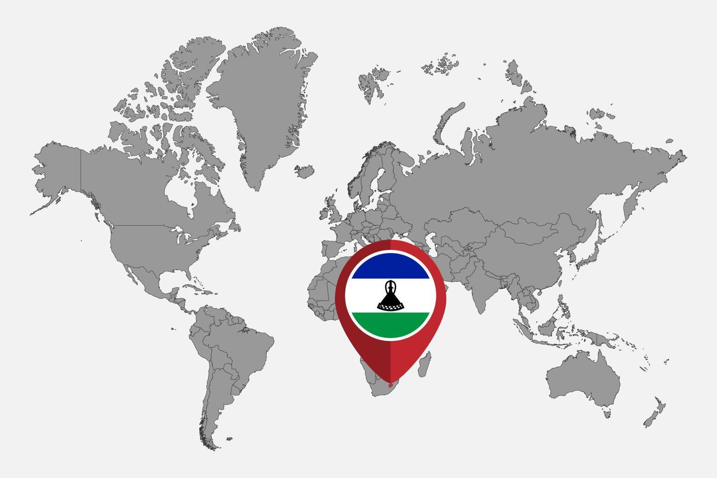 Pin map with Lesotho flag on world map. Vector illustration.
