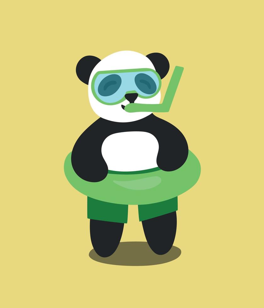 Summer panda concept with rubber circle and mask. Vector illustration. Colored background. Image for design of brochures banners posters postcards menu posters