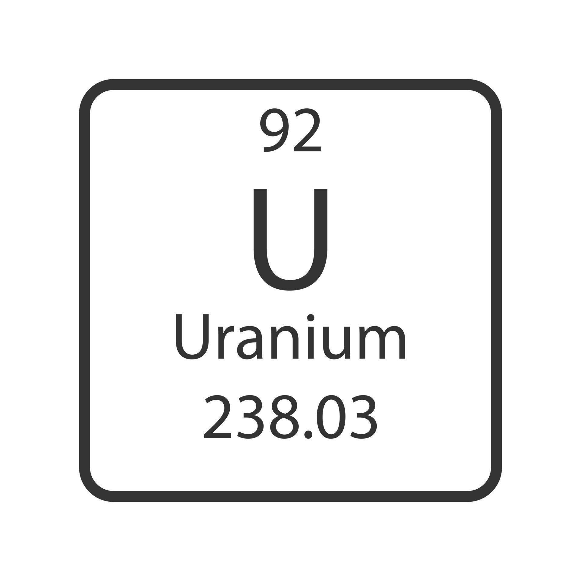 Uranium symbol. Chemical element of the periodic table. Vector