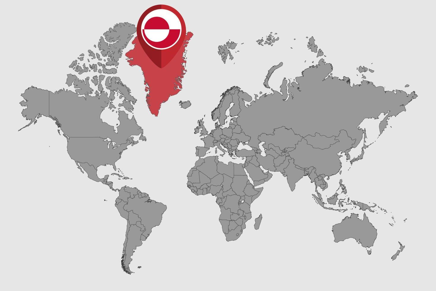 pin mapa con bandera de Groenlandia en el mapa mundial. ilustración vectorial vector