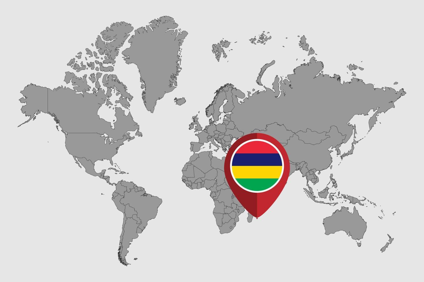 Pin map with Mauritius flag on world map. Vector illustration.