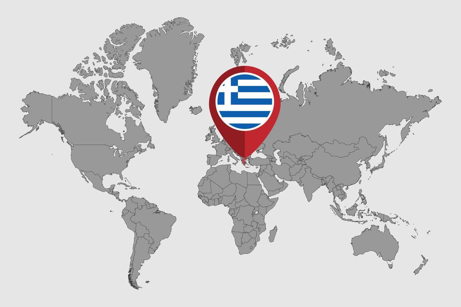 pin mapa con bandera de Grecia en el mapa mundial. ilustración vectorial vector