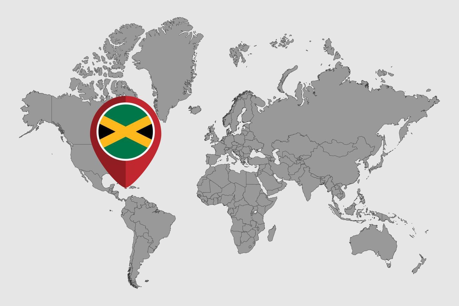 Pin map with Jamaica flag on world map. Vector illustration.