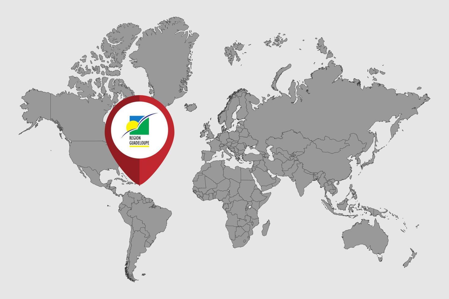 Pin map with Guadeloupe flag on world map. Vector illustration.