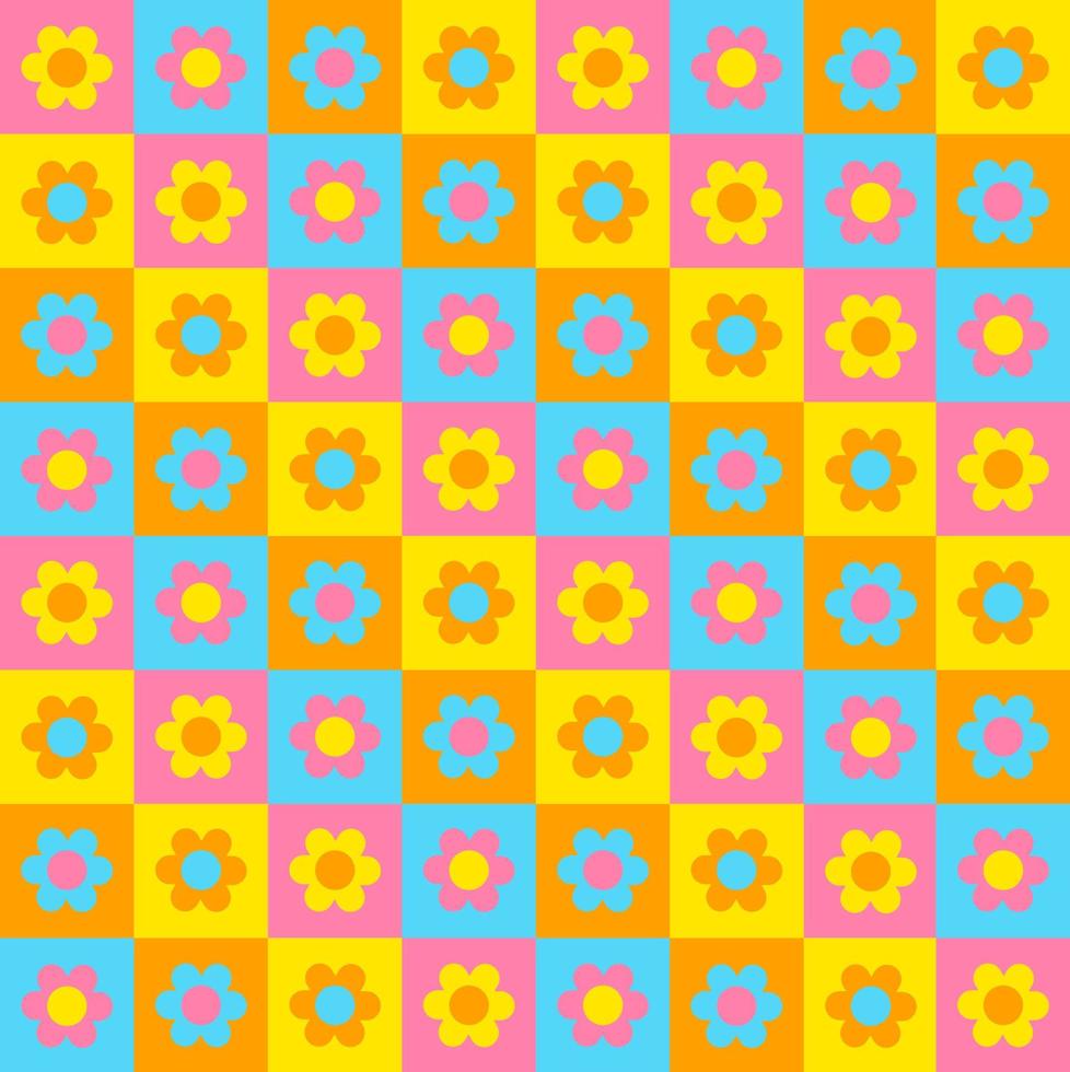 pastel azul rosa amarillo naranja color margarita flor cheque cuadros cuadros guinga patrón ilustración mantel, alfombra de picnic papel de envoltura, alfombra, tela, textil, bufanda vector