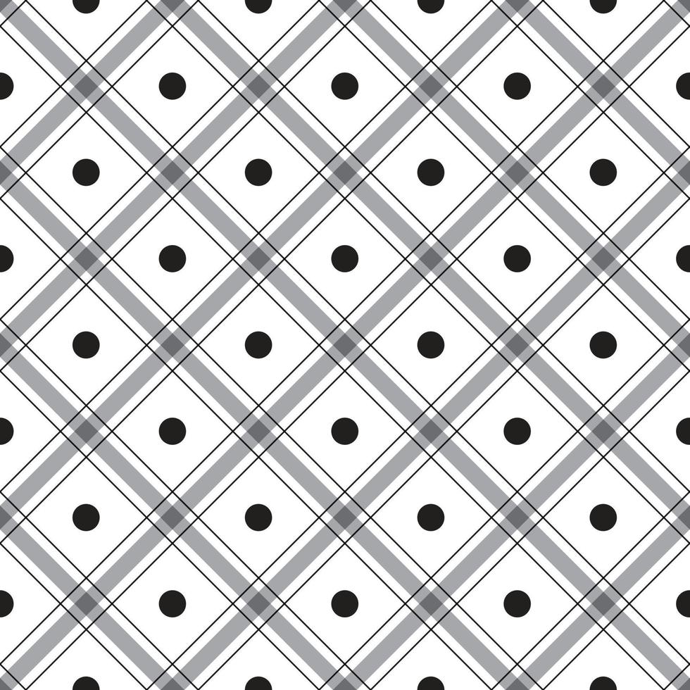 Cute Polkadot Circle Round Dot Geometry Element Black White Grey Diagonal Stripe Striped Line Tilt Checkered Plaid Tartan Buffalo Scott Gingham PatternSquare Background Vector Cartoon Illustration