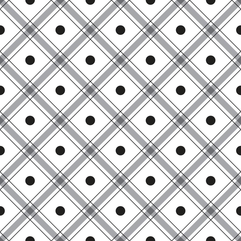 Cute Polkadot Circle Round Dot Geometry Element Black White Grey Diagonal Stripe Striped Line Tilt Checkered Plaid Tartan Buffalo Scott Gingham PatternSquare Background Vector Cartoon Illustration