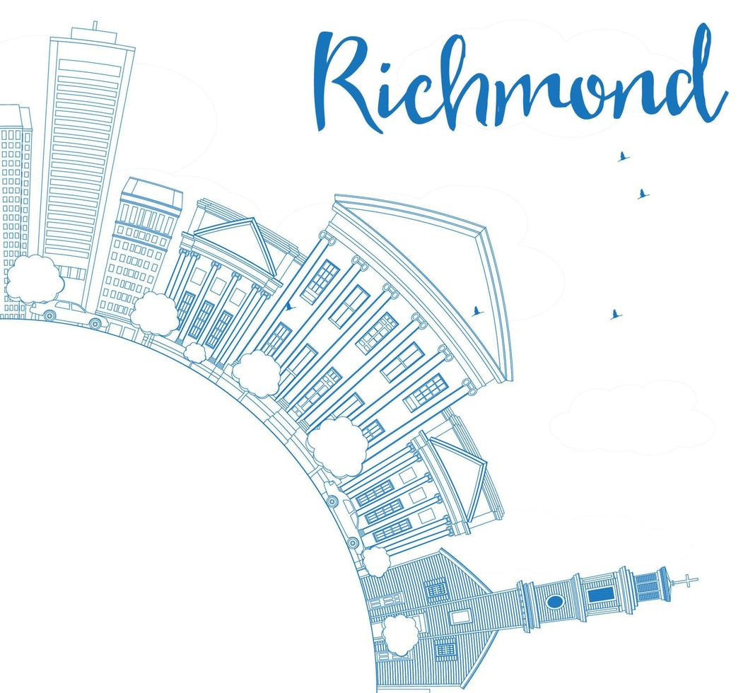 Outline Richmond Virginia Skyline with Blue Buildings and Copy Space. vector