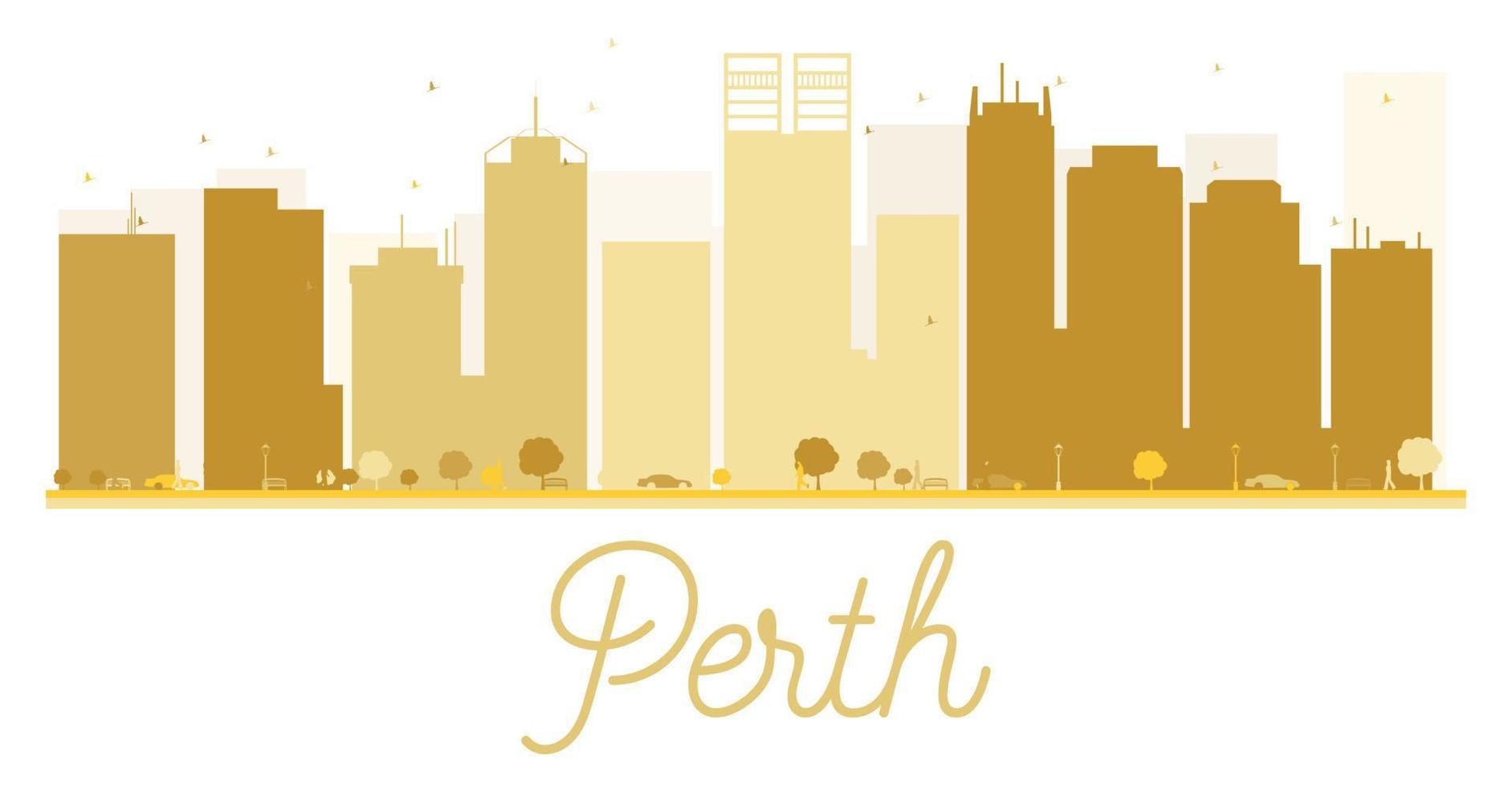 silueta dorada del horizonte de la ciudad de perth. vector